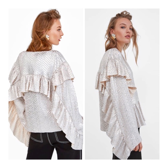 Zara Tops - NWT Zara Ruffled Metallic Blush Top. Large